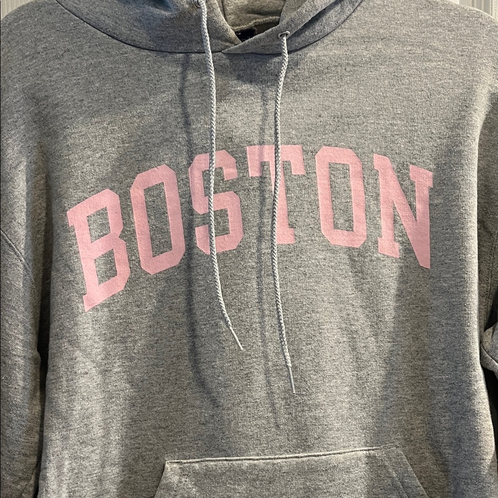 Champion Heather Gray Hoodie with Pink Boston Logo - Picture 2 of 3
